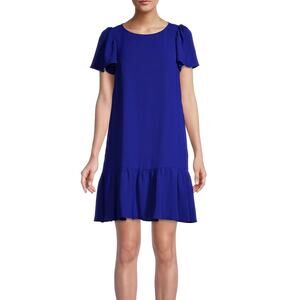 DKNY NWOT Royal Blue Flutter-Sleeve Roundneck Textured Ruffle Shift Dress Size 6
